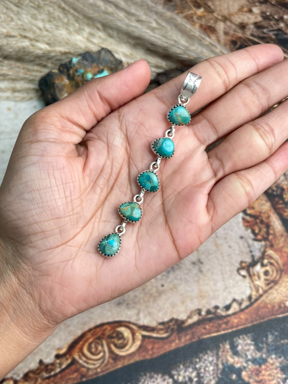 Handmade Sterling Silver Kingman Turquoise Pendant Signed Nizhoni
