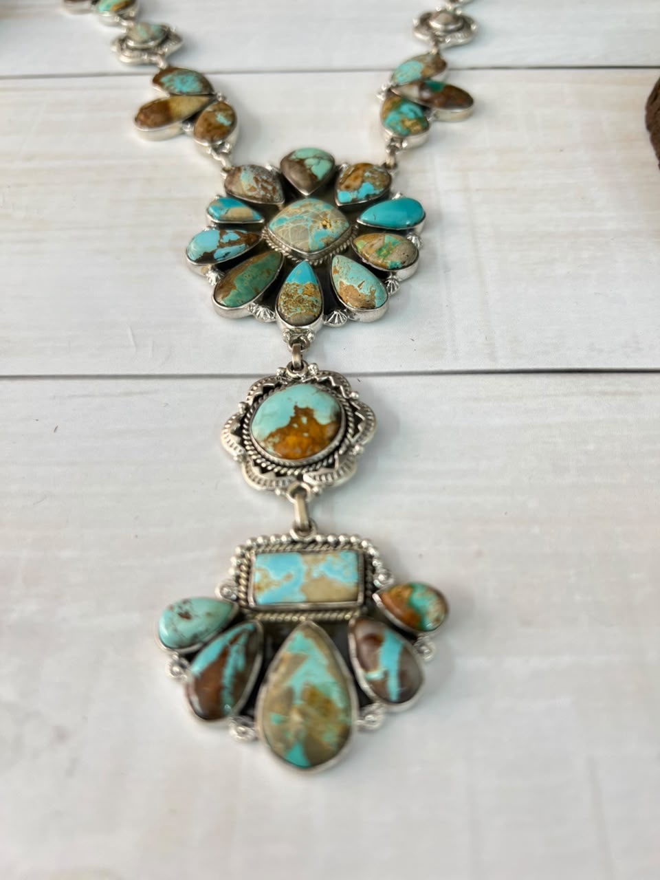 Handmade Sterling Silver Royston Ribbon Turquoise Collection: Drop Necklace Signed Nizhoni