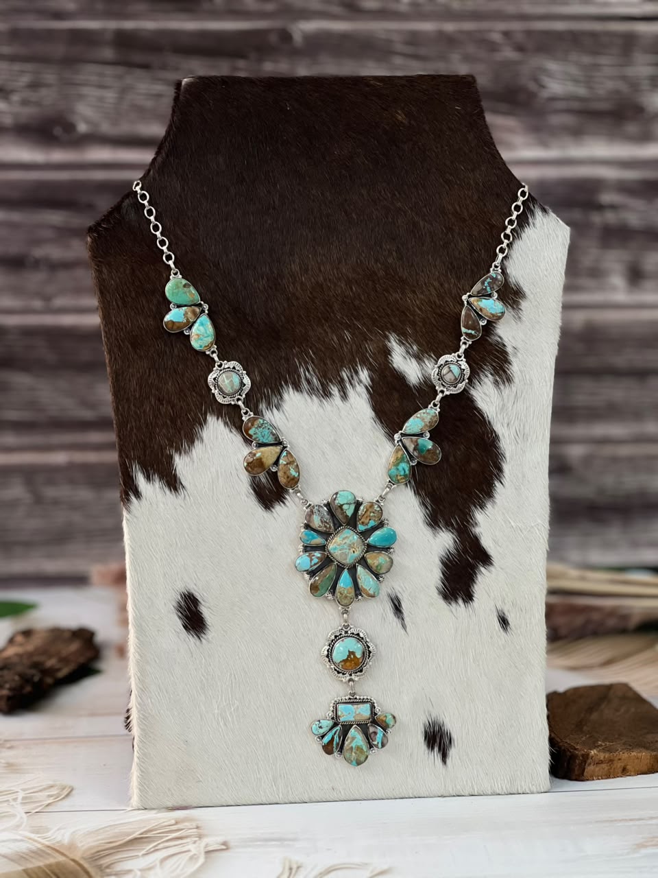 Handmade Sterling Silver Royston Ribbon Turquoise Collection: Drop Necklace Signed Nizhoni