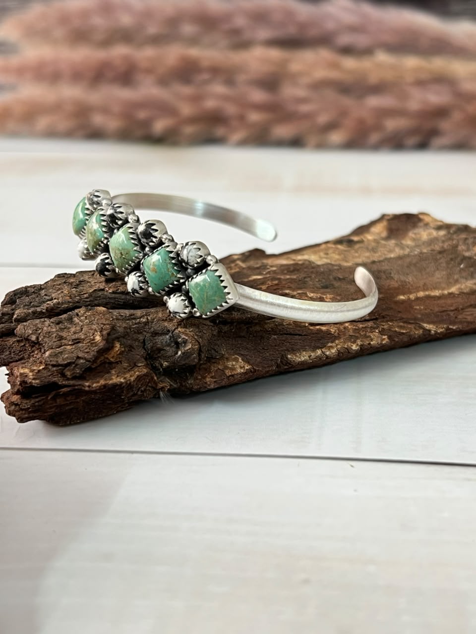Handmade Sterling Silver Royston Turquoise with White Buffalo Cuff Bracelet Signed Nizhoni