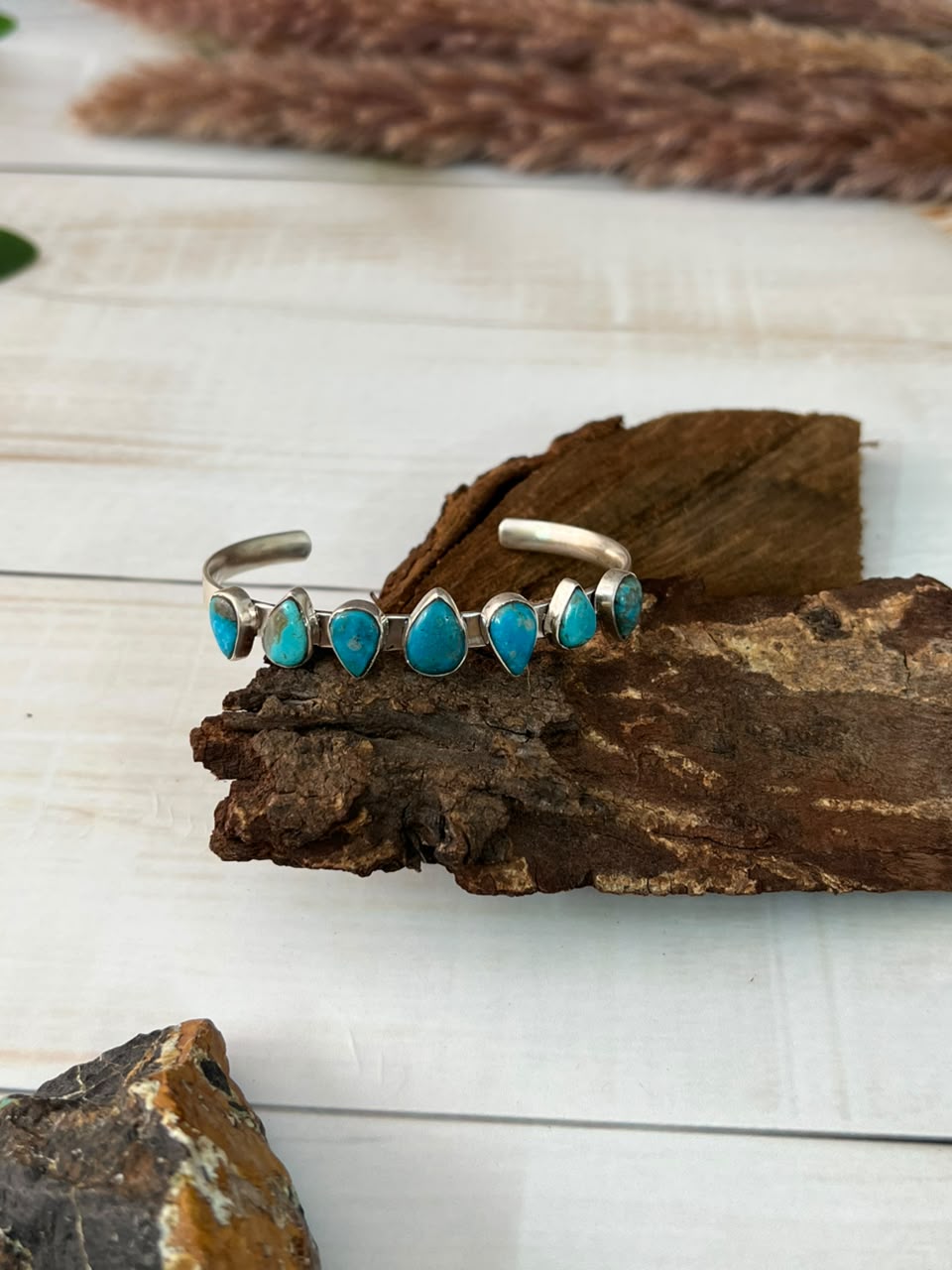 Handmade Sterling Silver Ithaca Peak Turquoise Cuff Bracelet Signed Nizhoni