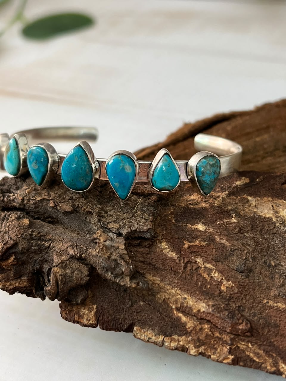 Handmade Sterling Silver Ithaca Peak Turquoise Cuff Bracelet Signed Nizhoni