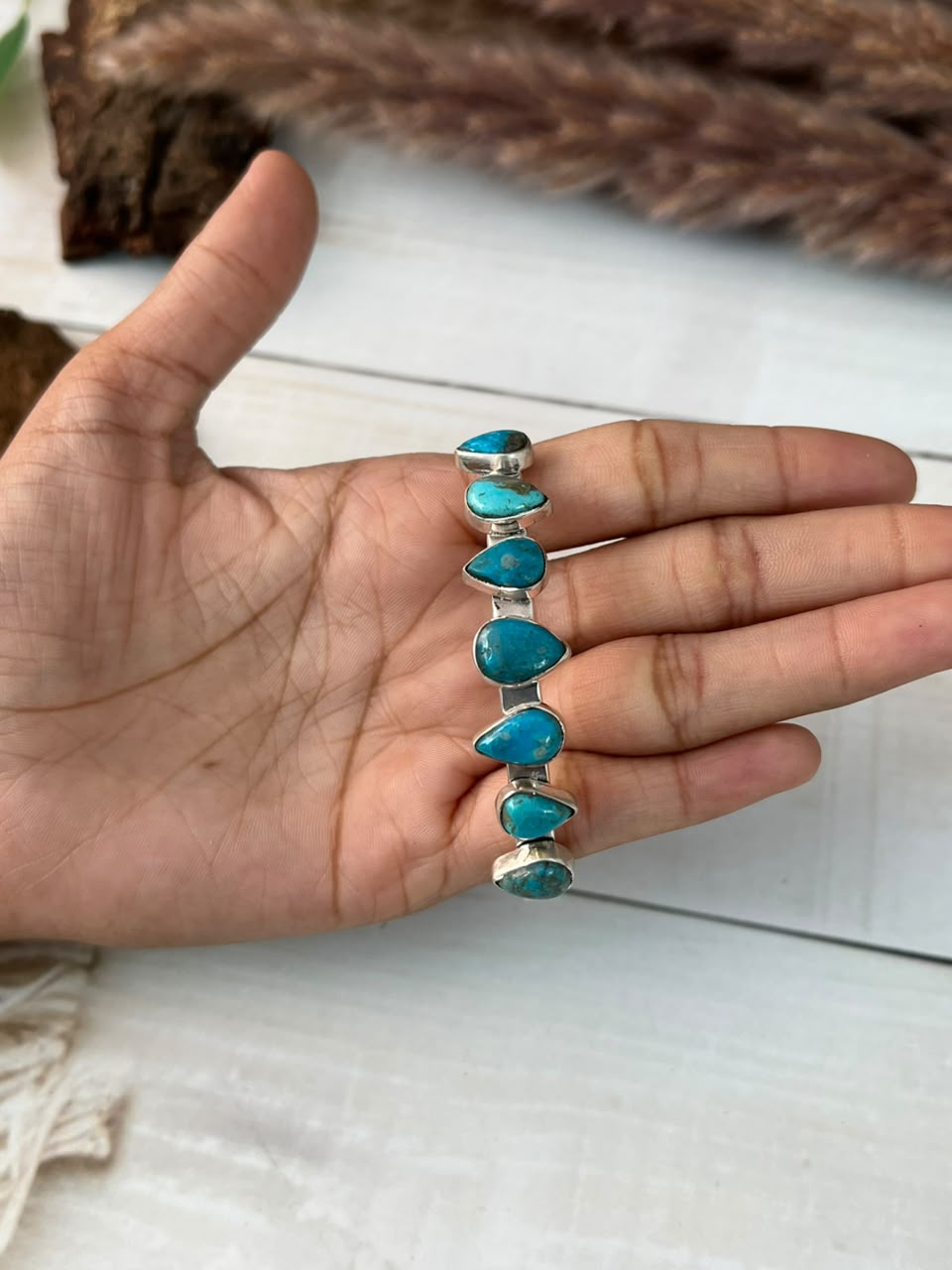 Handmade Sterling Silver Ithaca Peak Turquoise Cuff Bracelet Signed Nizhoni