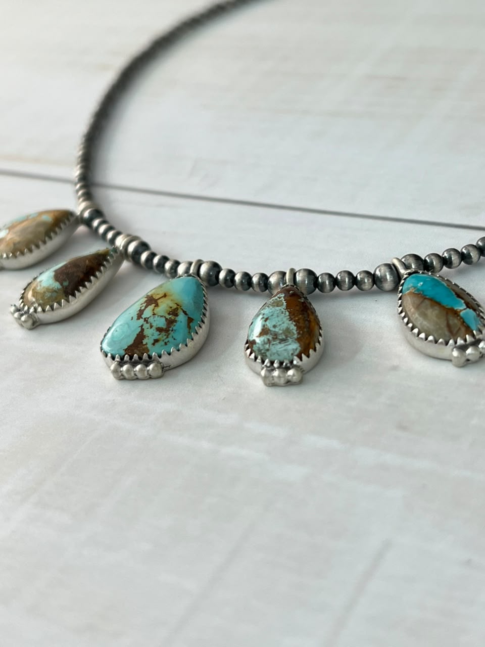 Handmade Sterling Silver Royston Turquoise Beaded Necklace Signed Nizhoni