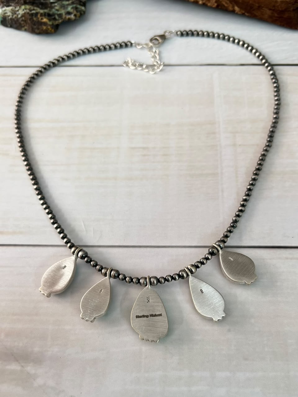 Handmade Sterling Silver Royston Turquoise Beaded Necklace Signed Nizhoni