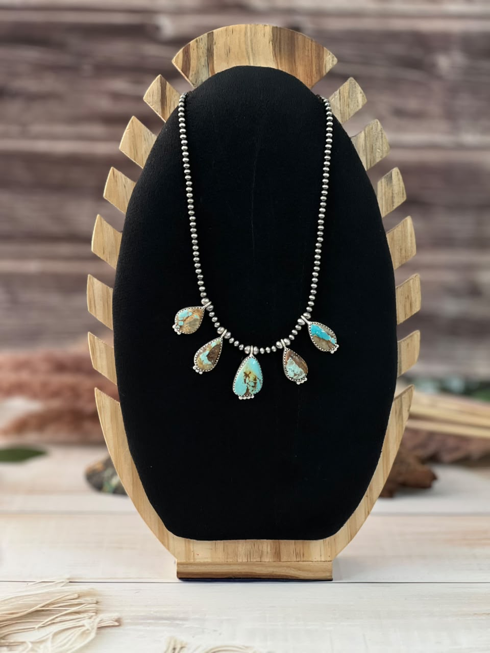 Handmade Sterling Silver Royston Turquoise Beaded Necklace Signed Nizhoni