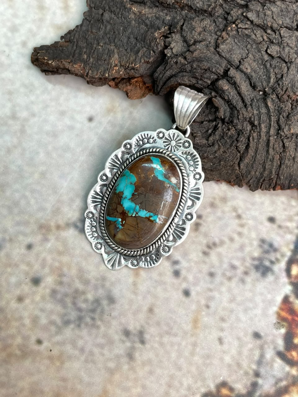 Handmade Sterling Silver Royston Ribbon Turquoise Collection: Pendant Signed Nizhoni