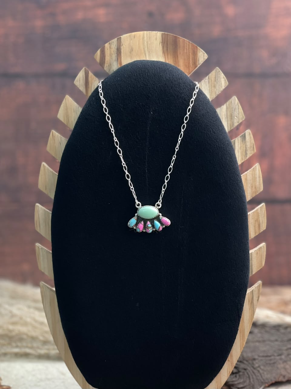 Handmade Sterling Silver Paloma Turquoise with Cotton Candy Necklace Signed Nizhoni