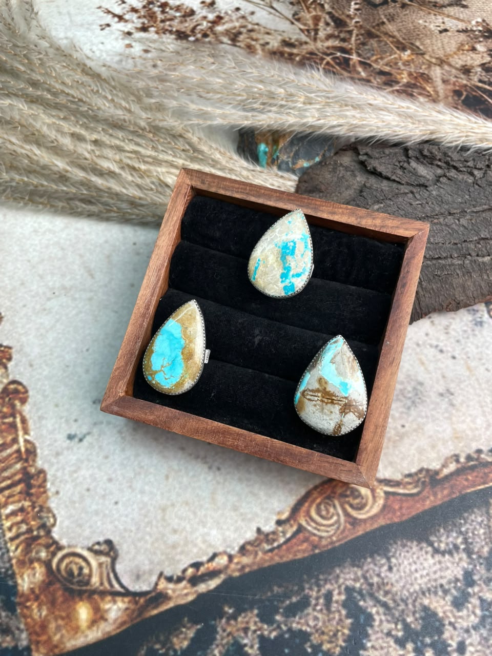 Handmade Sterling Silver Royston Ribbon Turquoise Collection: Adjustable Ring Signed Nizhoni