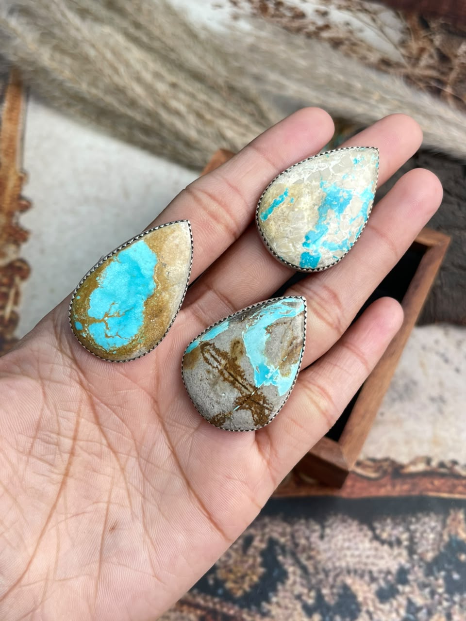 Handmade Sterling Silver Royston Ribbon Turquoise Collection: Adjustable Ring Signed Nizhoni