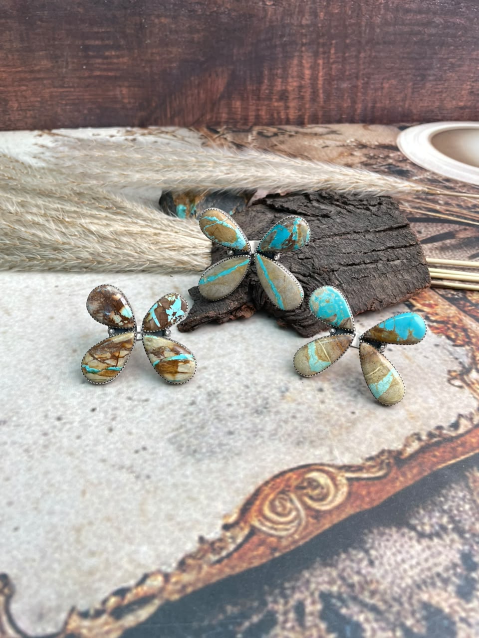 Handmade Sterling Silver Royston Ribbon Turquoise Collection: Adjustable Ring Signed Nizhoni