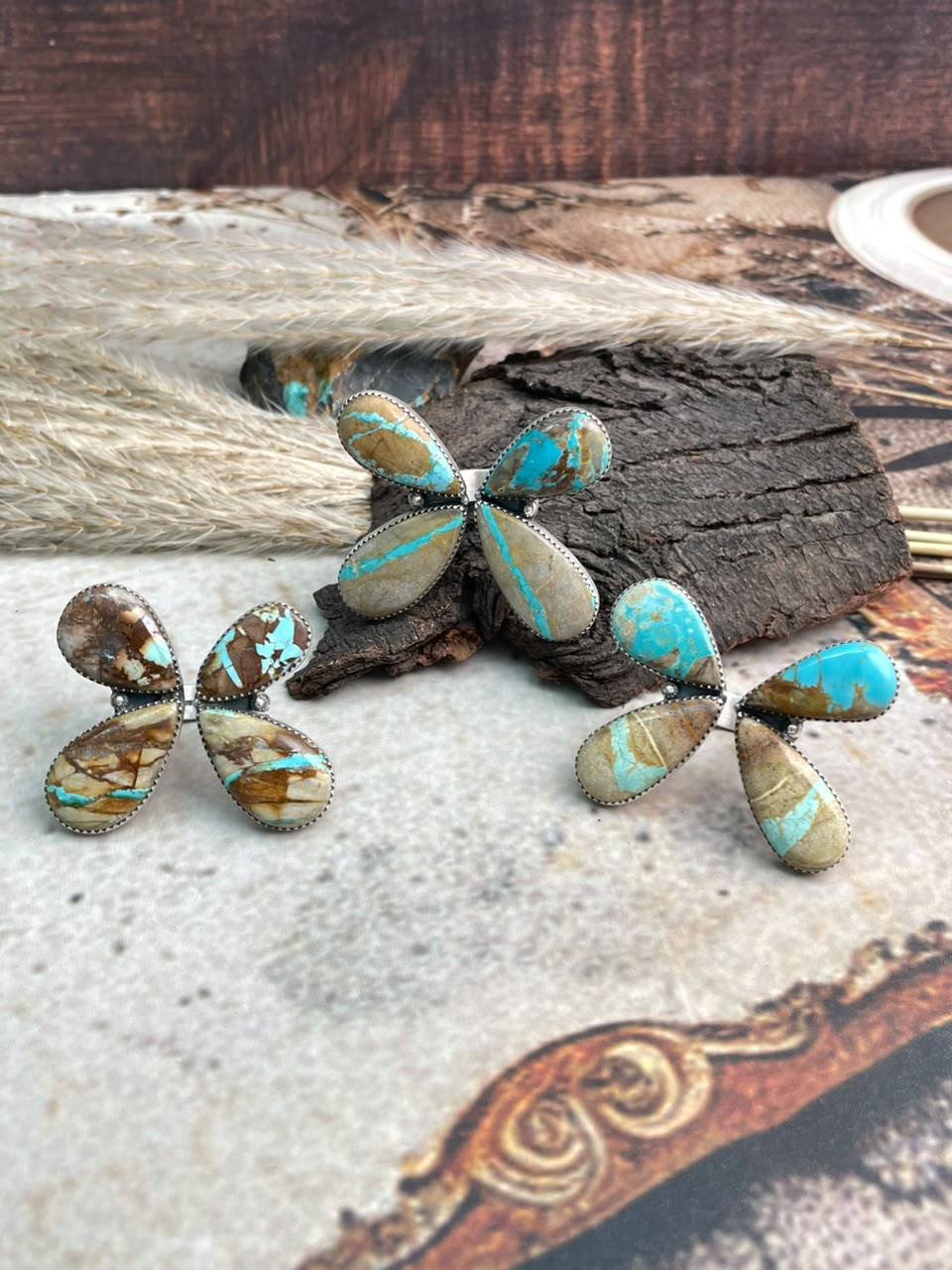 Handmade Sterling Silver Royston Ribbon Turquoise Collection: Adjustable Ring Signed Nizhoni