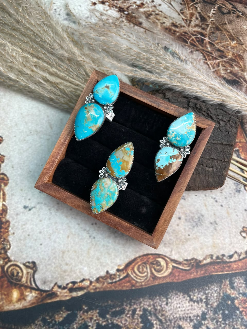 Handmade Sterling Silver Royston Ribbon Turquoise Collection: Adjustable Ring Signed Nizhoni