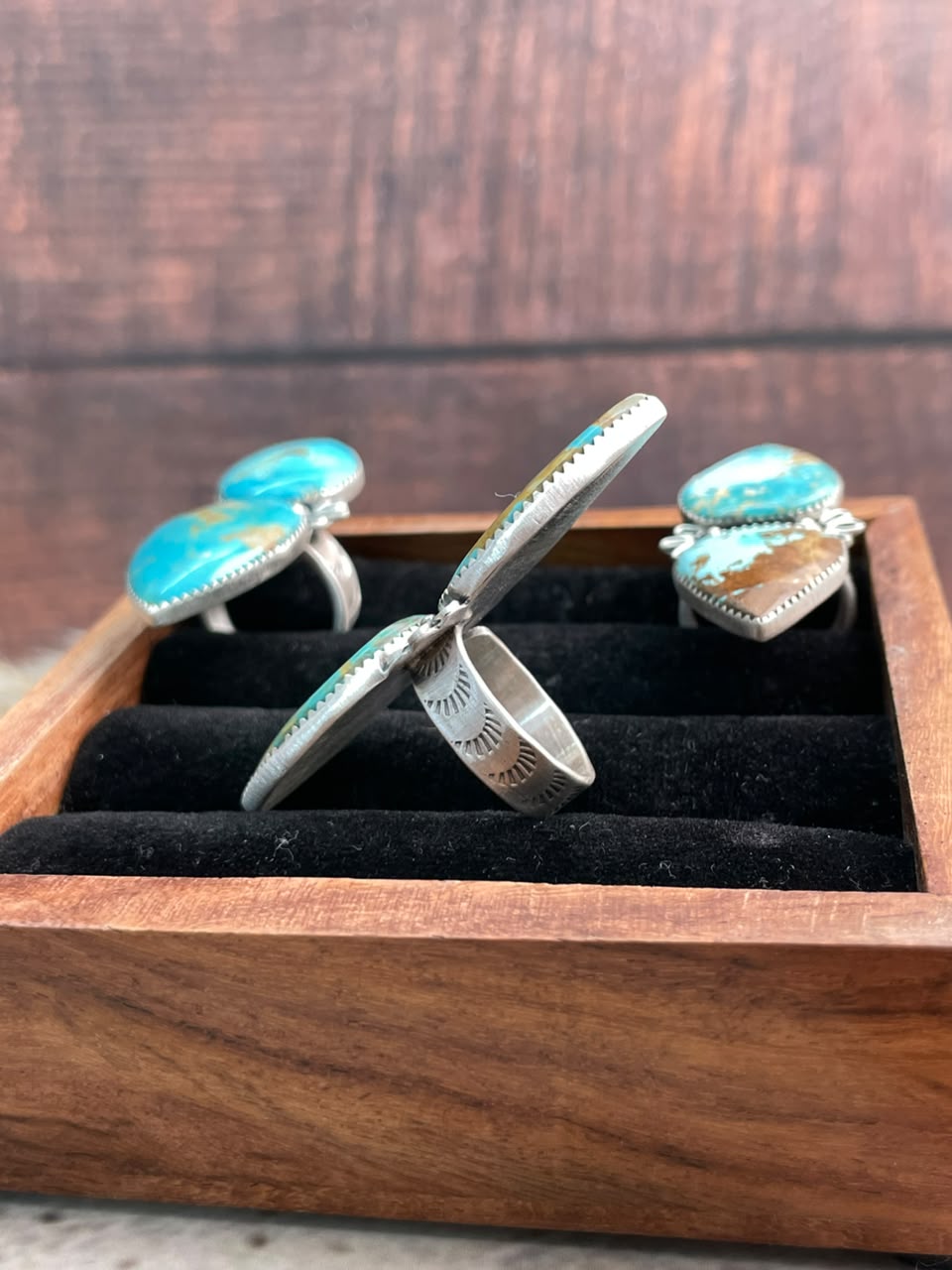 Handmade Sterling Silver Royston Ribbon Turquoise Collection: Adjustable Ring Signed Nizhoni
