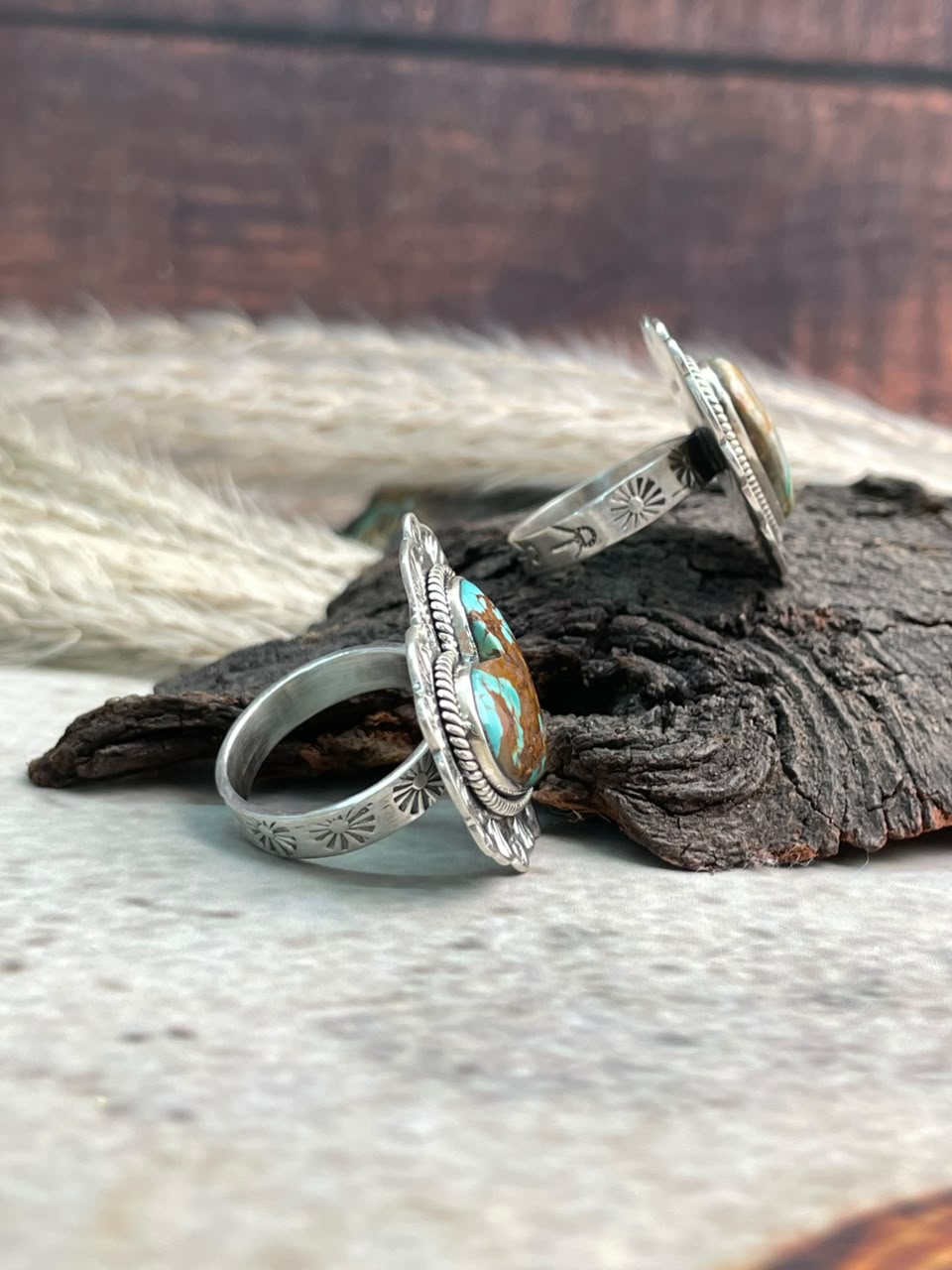 Handmade Sterling Silver Royston Ribbon Turquoise Collection: Heart Adjustable Ring Signed Nizhoni