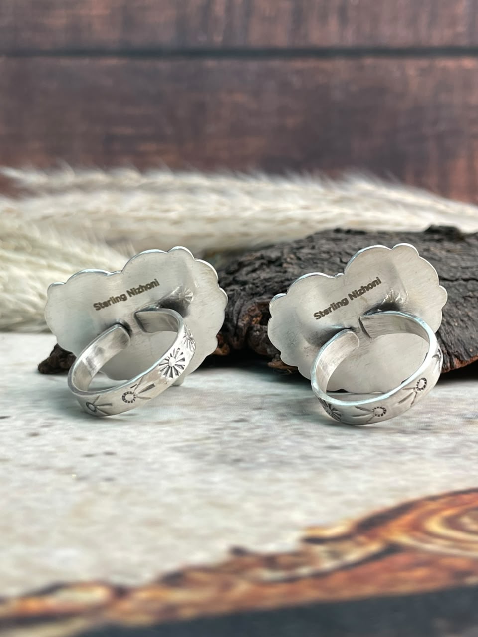 Handmade Sterling Silver Royston Ribbon Turquoise Collection: Heart Adjustable Ring Signed Nizhoni