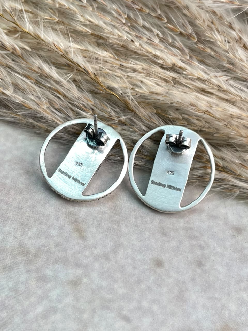 Handmade Sterling Silver Royston Ribbon Turquoise Collection: Post Studs Earrings Signed Nizhoni