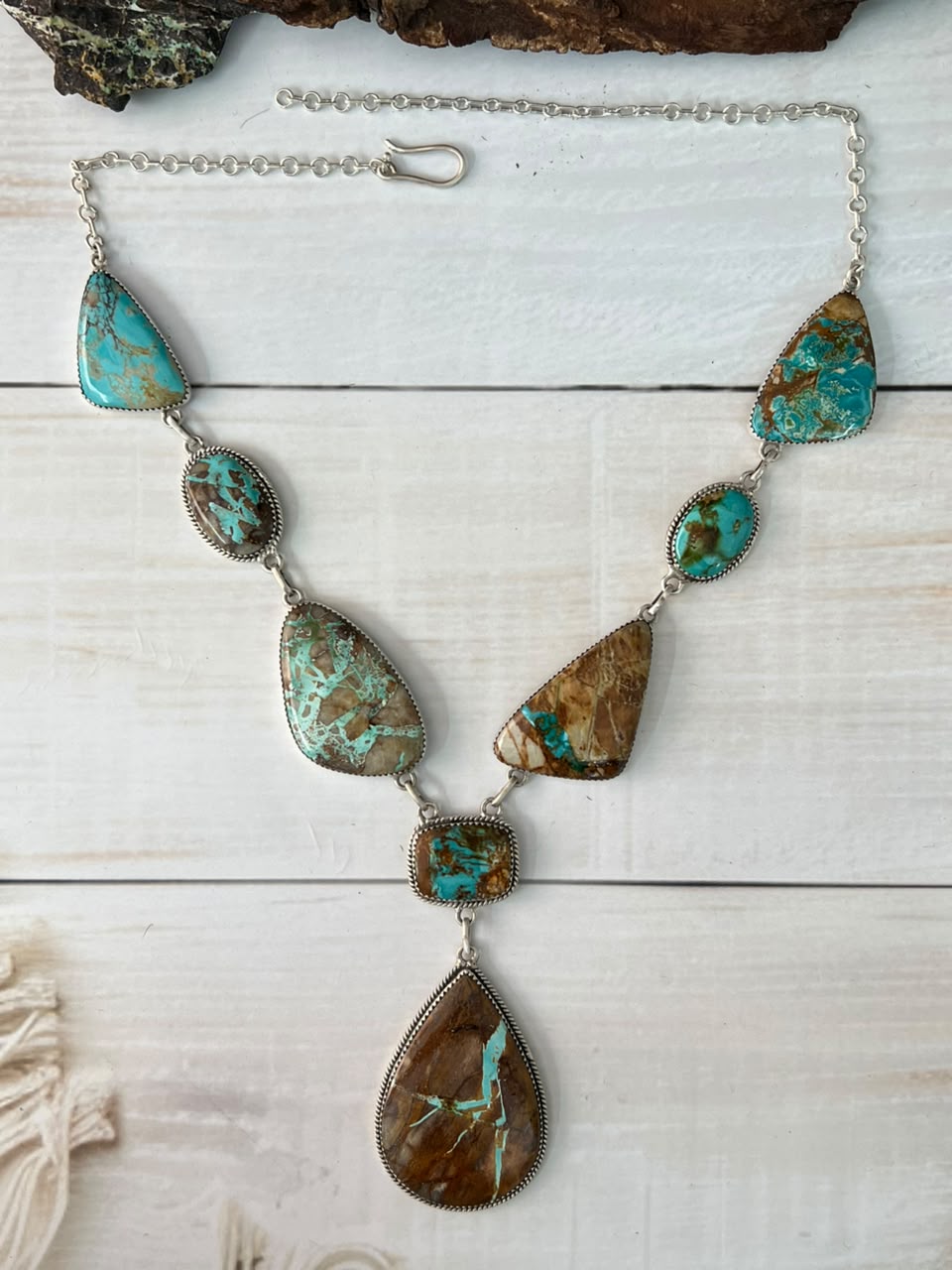 Handmade Sterling Silver Royston Ribbon Turquoise Collection: Drop Necklace Signed Nizhoni
