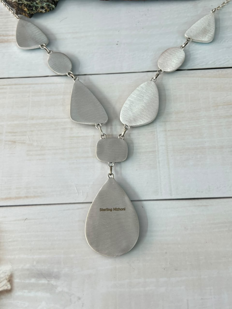 Handmade Sterling Silver Royston Ribbon Turquoise Collection: Drop Necklace Signed Nizhoni