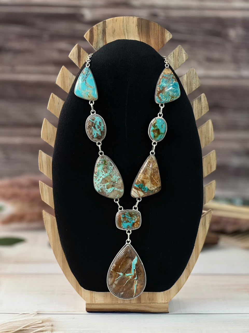 Handmade Sterling Silver Royston Ribbon Turquoise Collection: Drop Necklace Signed Nizhoni