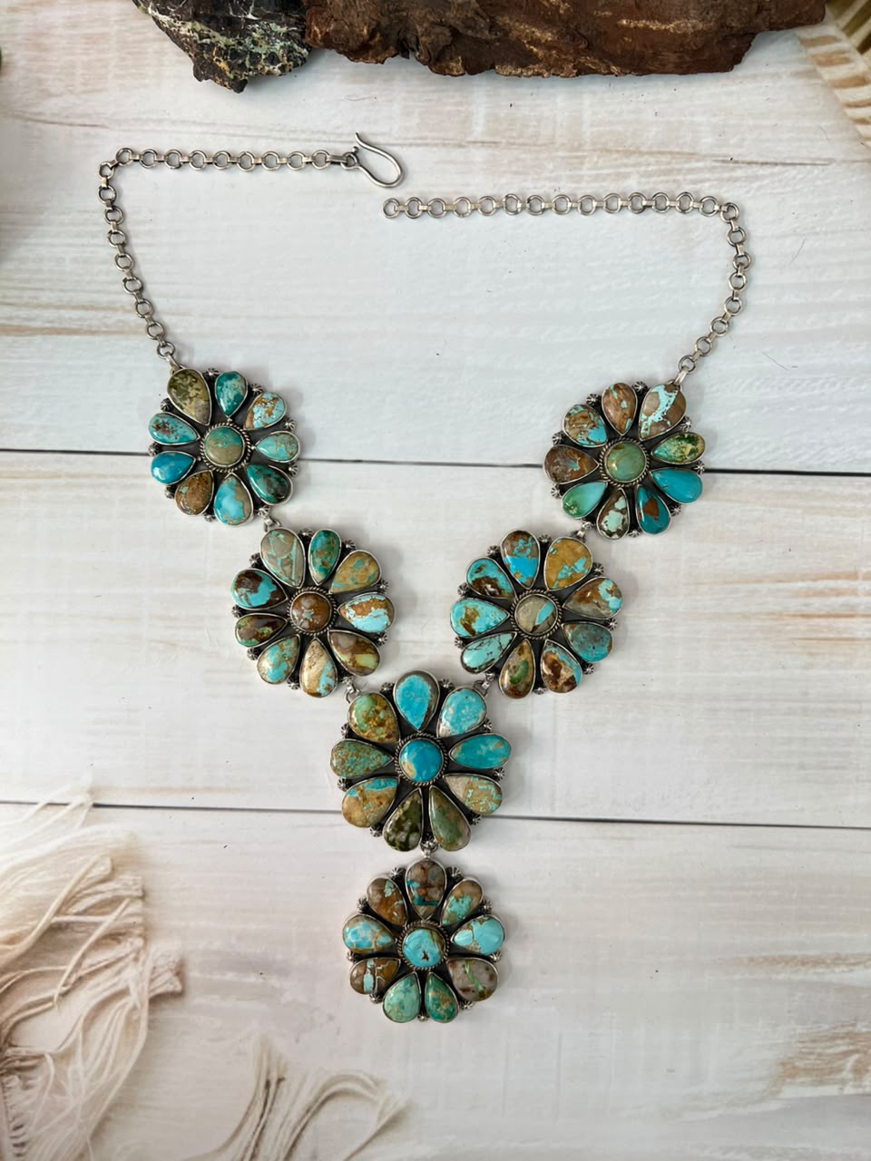 Handmade Sterling Silver Royston Ribbon Turquoise Collection: Drop Necklace Signed Nizhoni