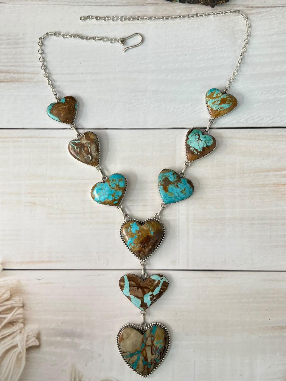 Handmade Sterling Silver Royston Ribbon Turquoise Collection: Heart Drop Necklace Signed Nizhoni