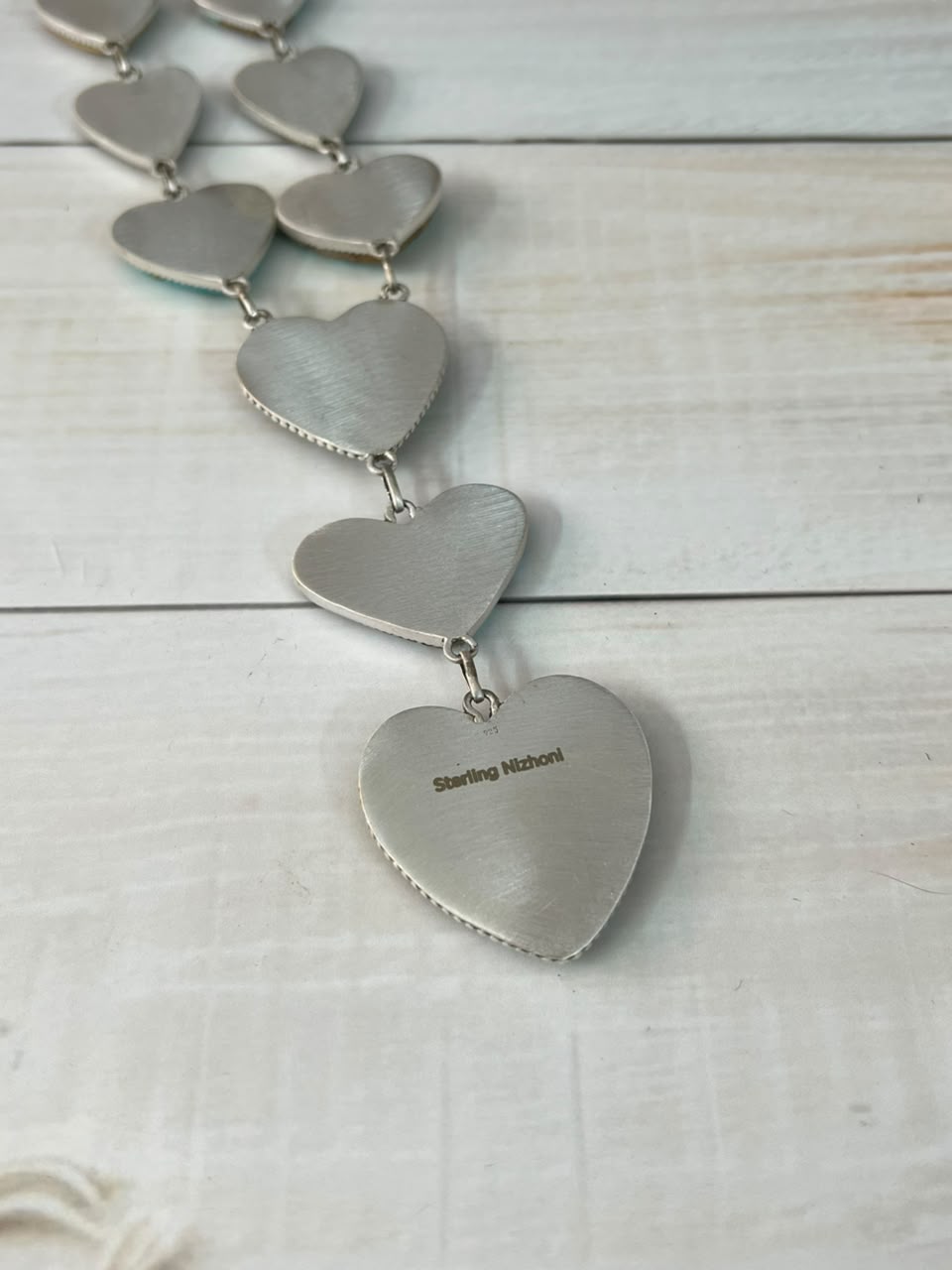Handmade Sterling Silver Royston Ribbon Turquoise Collection: Heart Drop Necklace Signed Nizhoni
