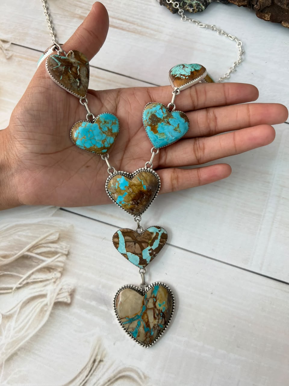 Handmade Sterling Silver Royston Ribbon Turquoise Collection: Heart Drop Necklace Signed Nizhoni