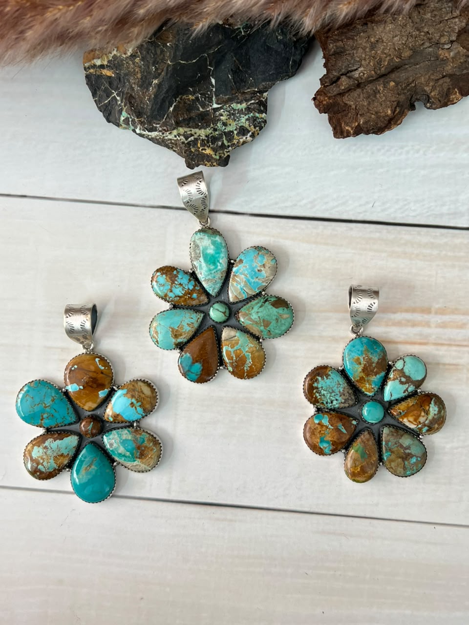 Handmade Sterling Silver Royston Ribbon Turquoise Collection: Pendant Signed Nizhoni
