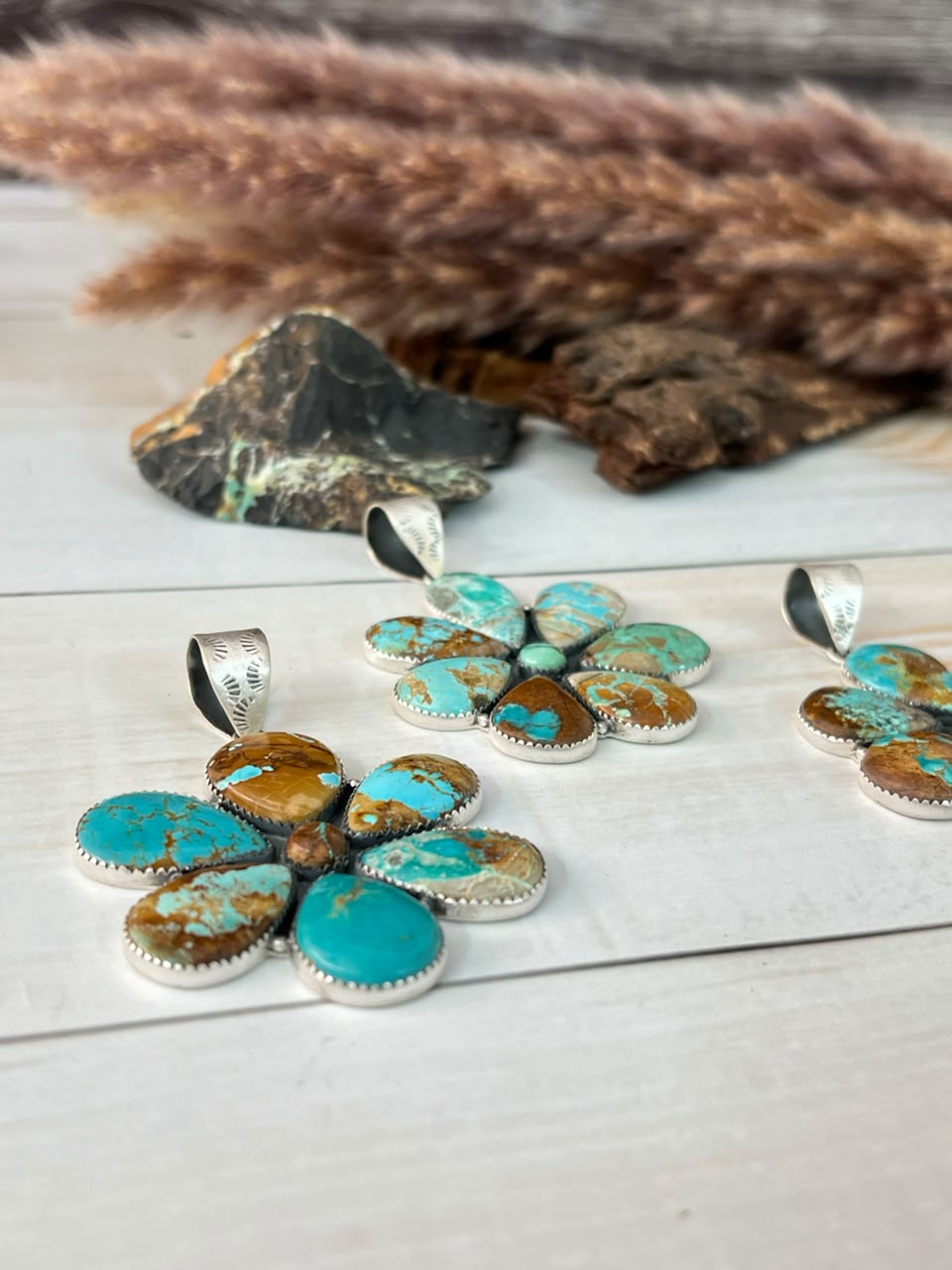 Handmade Sterling Silver Royston Ribbon Turquoise Collection: Pendant Signed Nizhoni