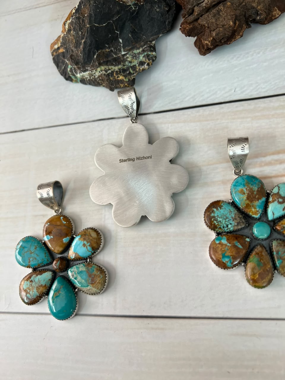 Handmade Sterling Silver Royston Ribbon Turquoise Collection: Pendant Signed Nizhoni