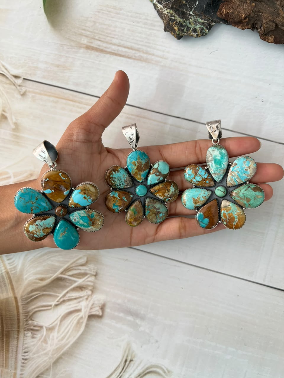 Handmade Sterling Silver Royston Ribbon Turquoise Collection: Pendant Signed Nizhoni