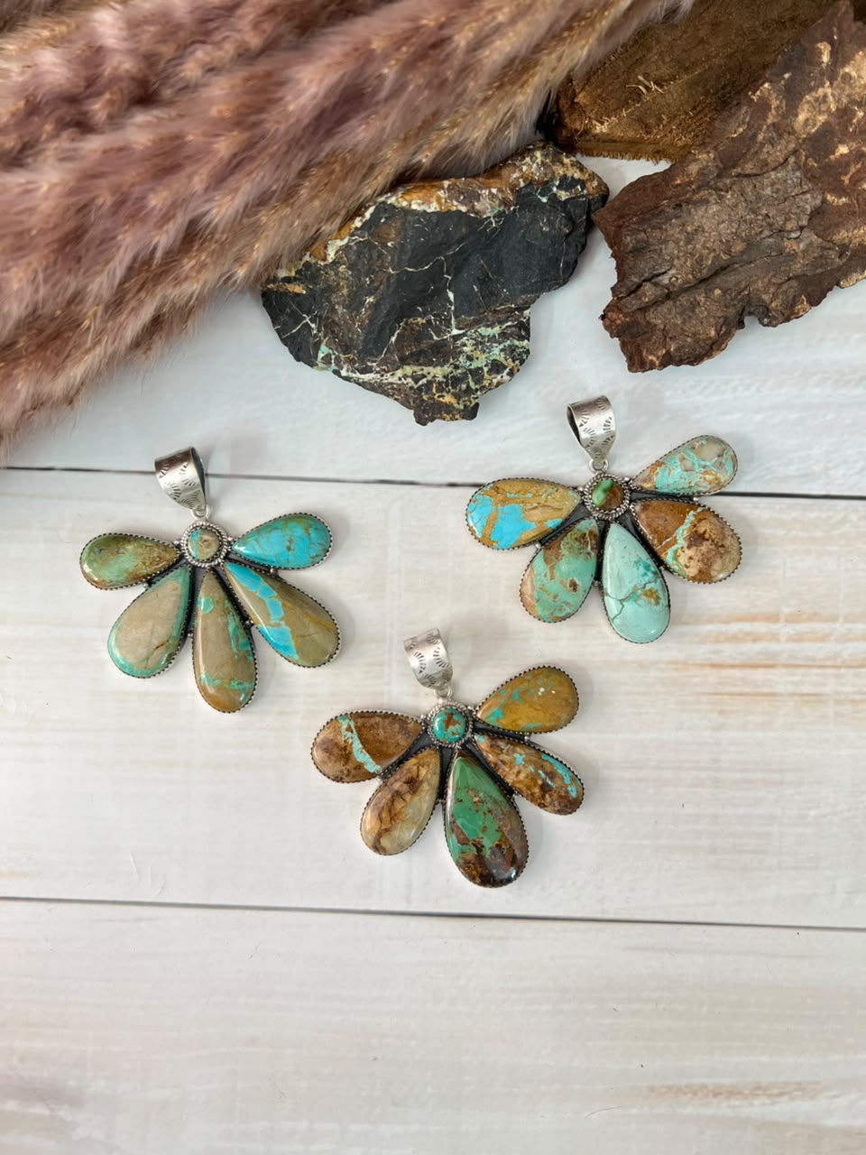 Handmade Sterling Silver Royston Ribbon Turquoise Collection: Pendant Signed Nizhoni