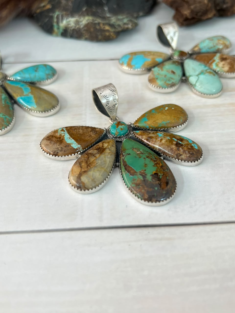 Handmade Sterling Silver Royston Ribbon Turquoise Collection: Pendant Signed Nizhoni
