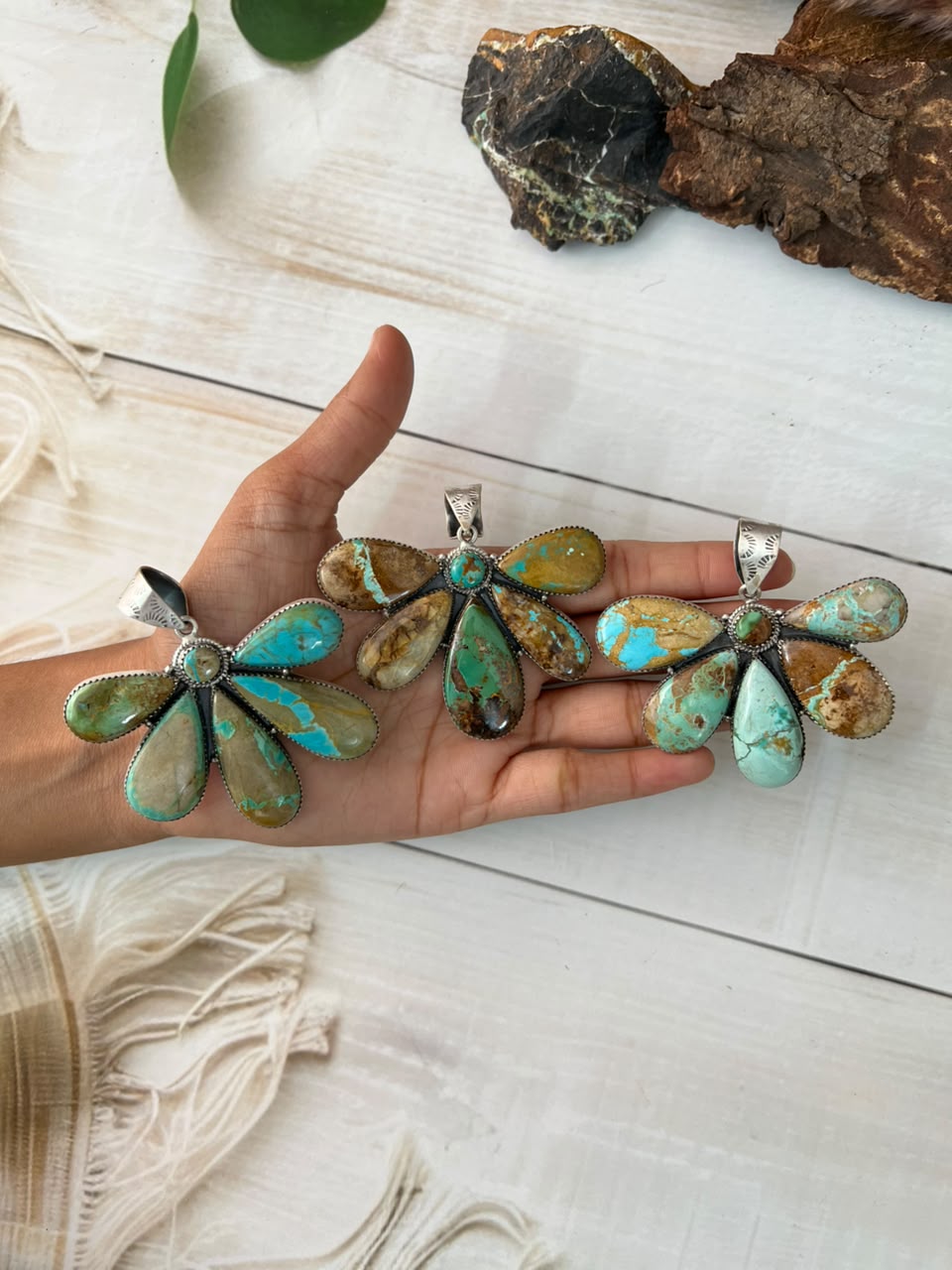 Handmade Sterling Silver Royston Ribbon Turquoise Collection: Pendant Signed Nizhoni