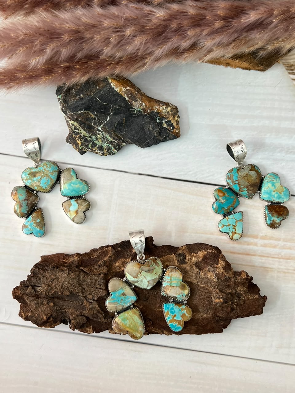 Handmade Sterling Silver Royston Ribbon Turquoise Collection: Pendant Signed Nizhoni