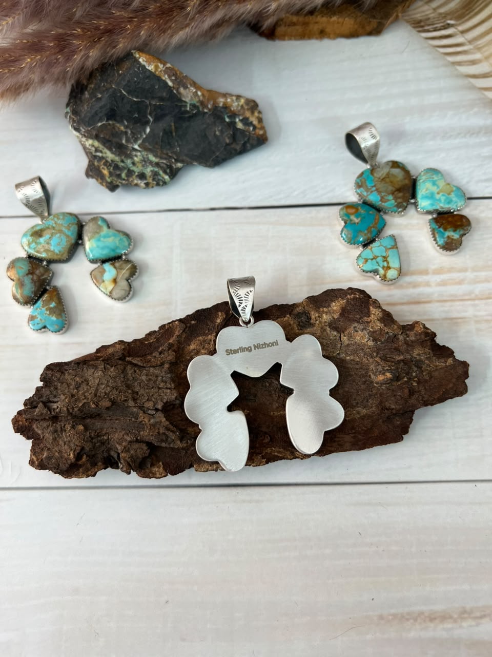 Handmade Sterling Silver Royston Ribbon Turquoise Collection: Pendant Signed Nizhoni