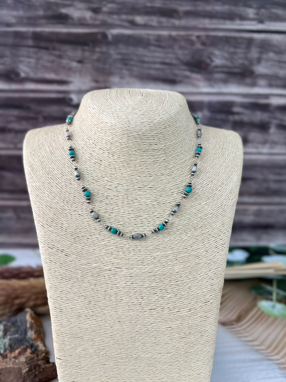 Handmade Sterling Silver Kingman Turquoise Beaded Necklace Signed Nizhoni
