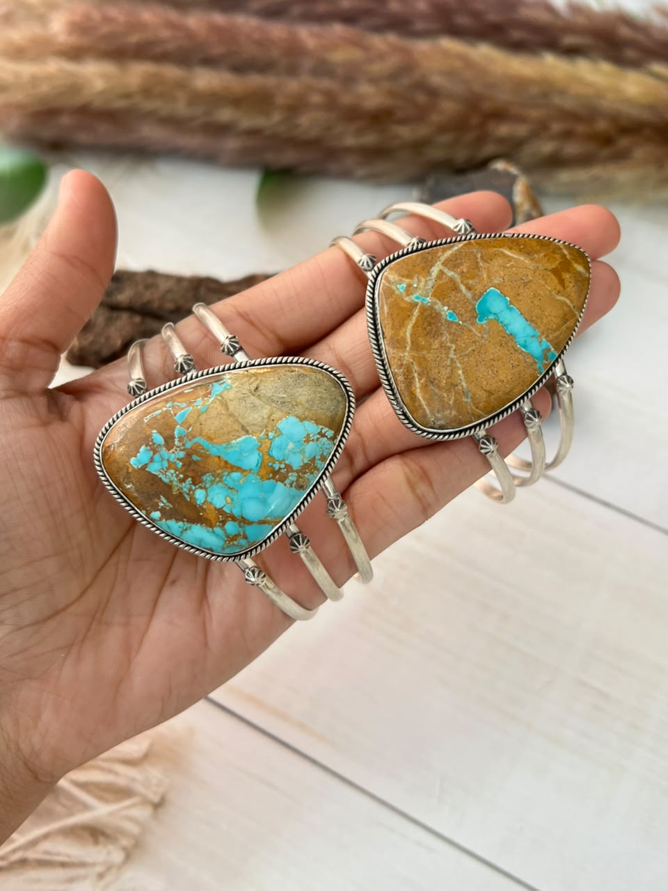 Handmade Sterling Silver Royston Ribbon Turquoise Collection: Cuff Bracelet Signed Nizhoni