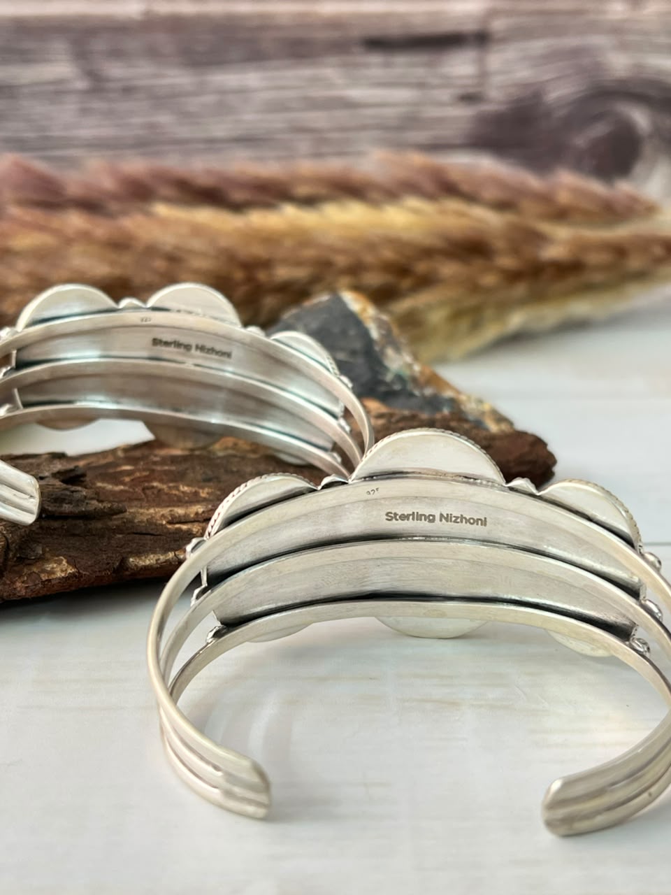 Handmade Sterling Silver Royston Ribbon Turquoise Collection: Cuff Bracelet Signed Nizhoni