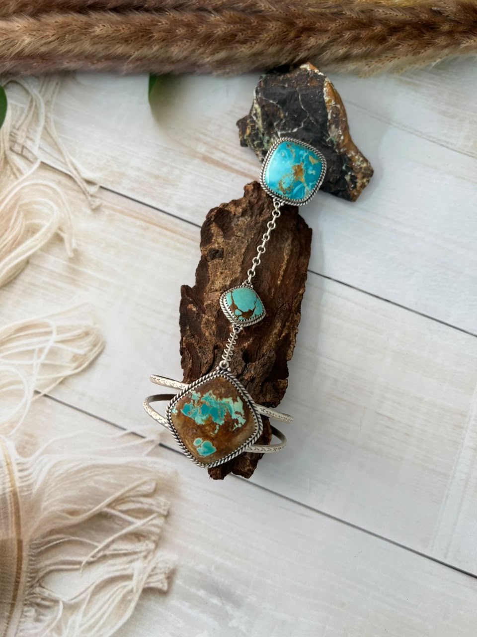 Handmade Sterling Silver Royston Ribbon Turquoise Collection: Hand Harness Signed Nizhoni