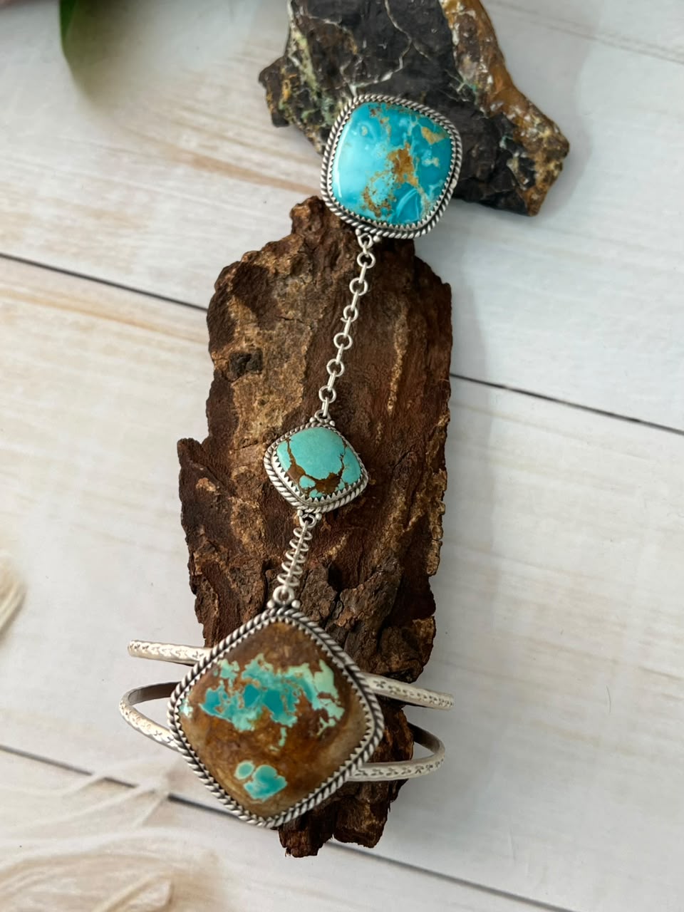 Handmade Sterling Silver Royston Ribbon Turquoise Collection: Hand Harness Signed Nizhoni