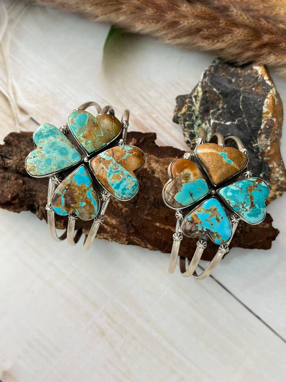 Handmade Sterling Silver Royston Ribbon Turquoise Collection: Cuff Bracelet Signed Nizhoni