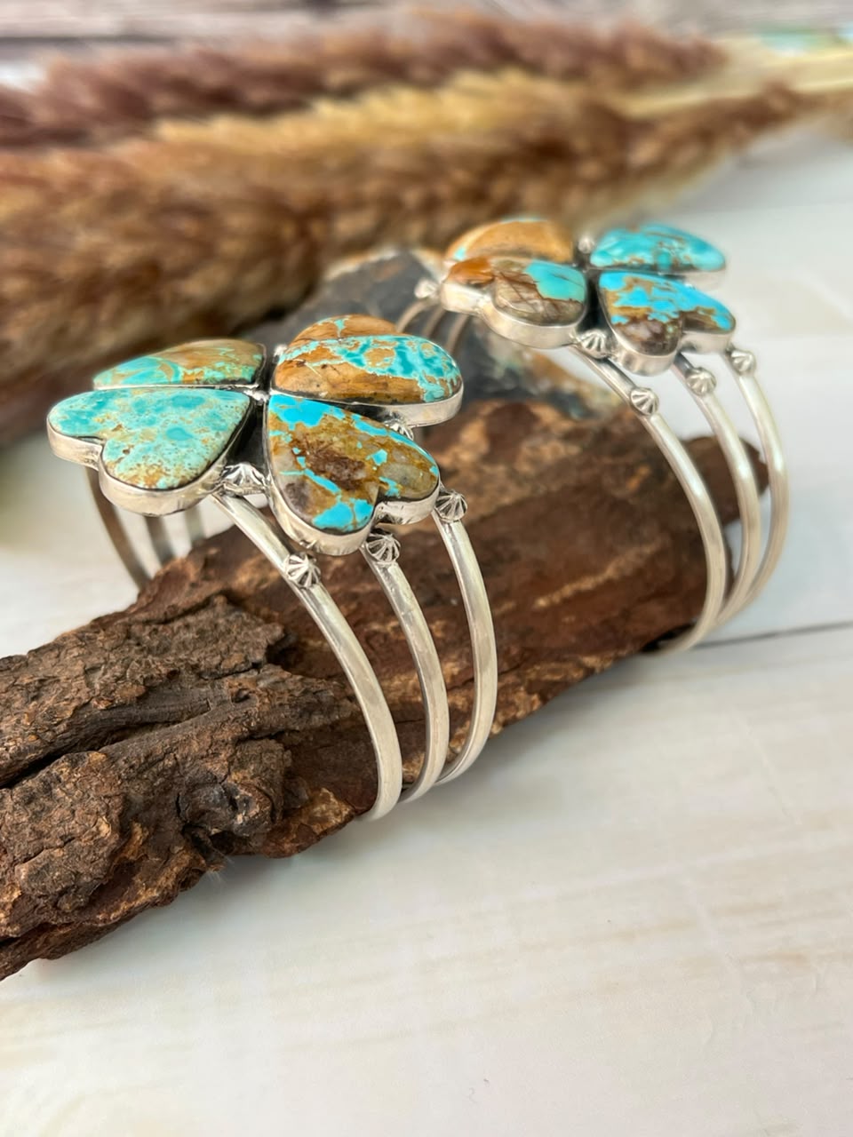 Handmade Sterling Silver Royston Ribbon Turquoise Collection: Cuff Bracelet Signed Nizhoni