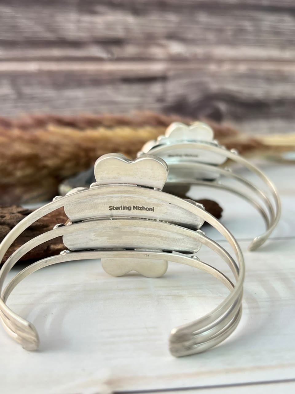 Handmade Sterling Silver Royston Ribbon Turquoise Collection: Cuff Bracelet Signed Nizhoni