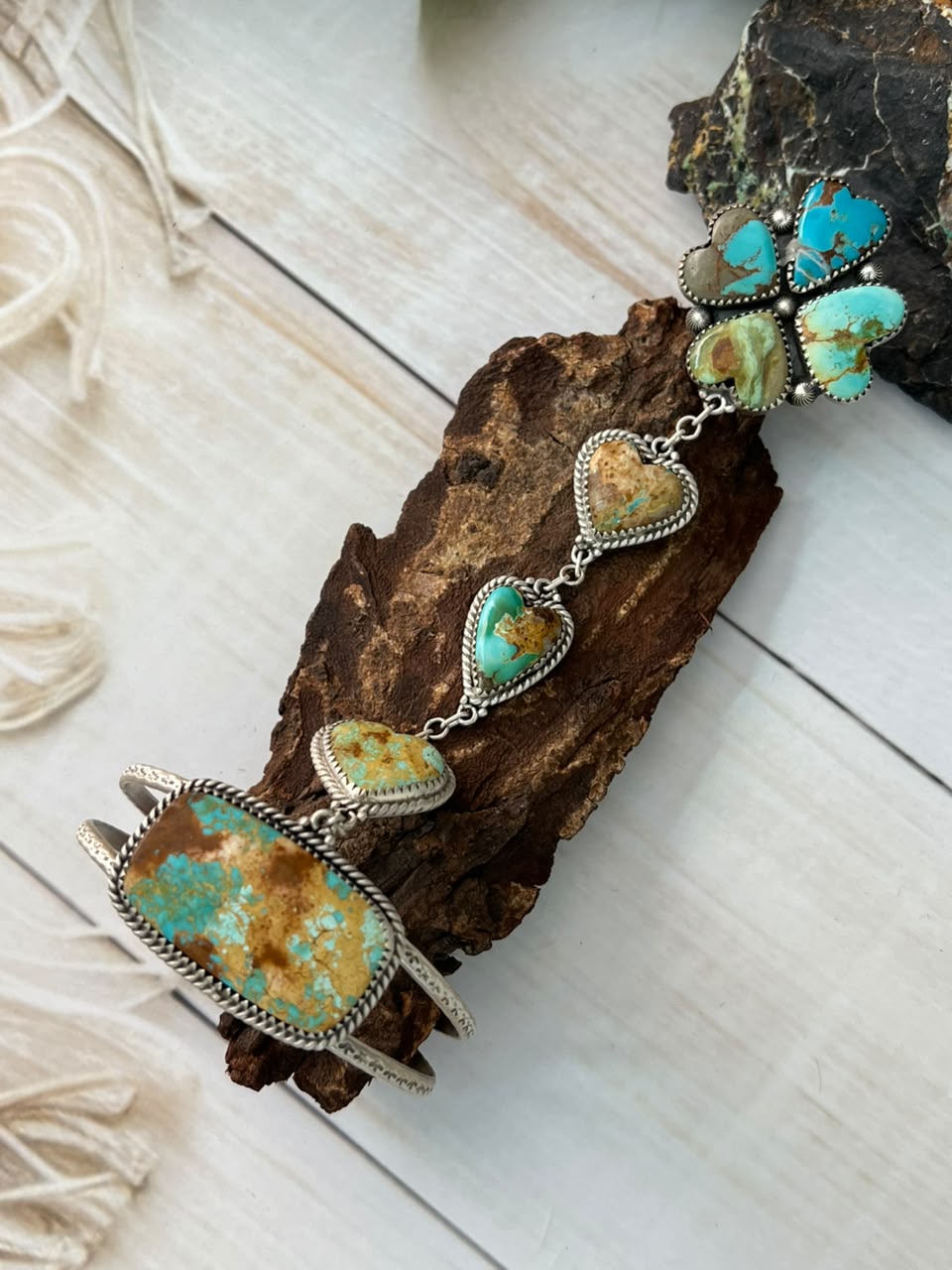 Handmade Sterling Silver Royston Ribbon Turquoise Collection: Hand Harness Signed Nizhoni