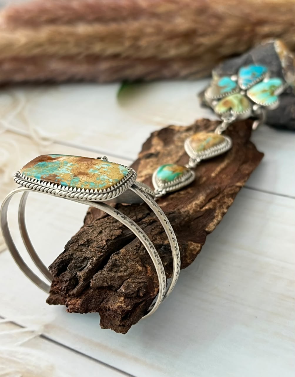 Handmade Sterling Silver Royston Ribbon Turquoise Collection: Hand Harness Signed Nizhoni