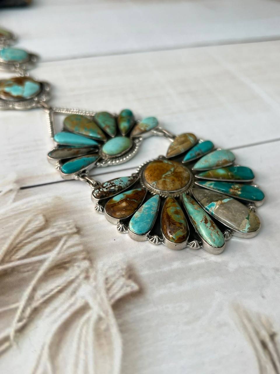 Handmade Sterling Silver Royston Ribbon Turquoise Collection: Drop Necklace Signed Nizhoni