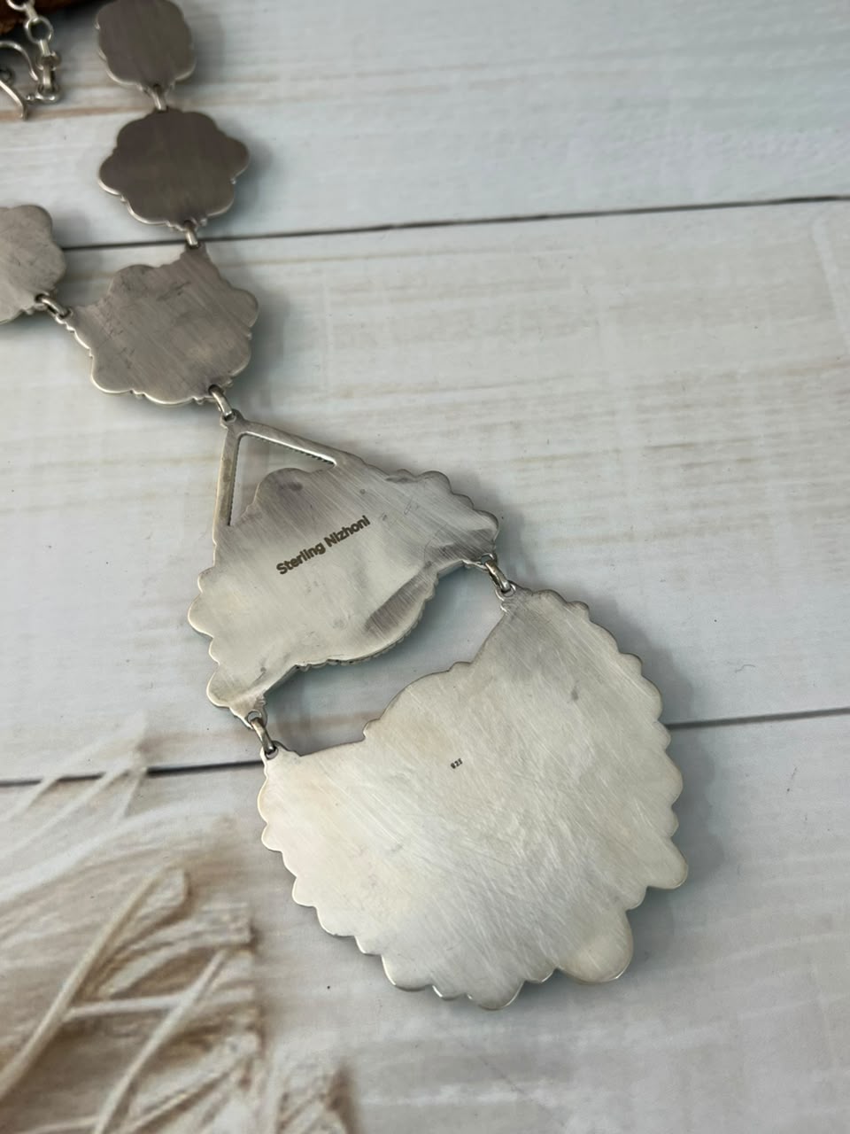 Handmade Sterling Silver Royston Ribbon Turquoise Collection: Drop Necklace Signed Nizhoni