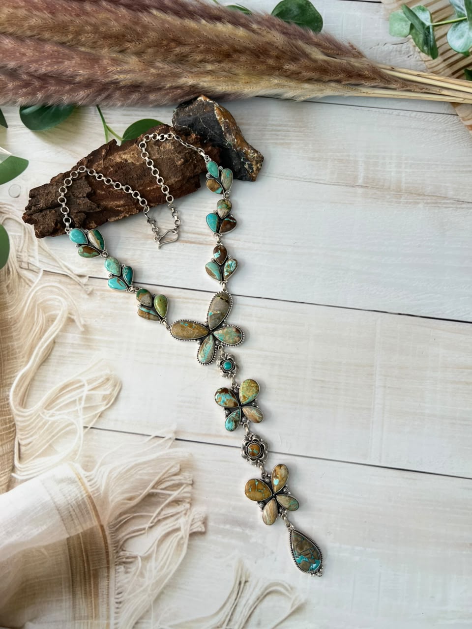 Handmade Sterling Silver Royston Ribbon Turquoise Collection: Drop Necklace Signed Nizhoni